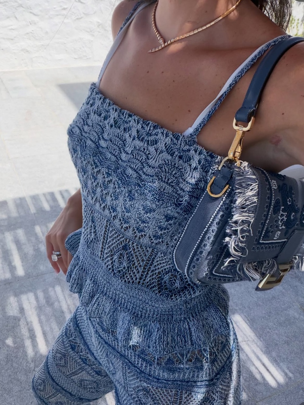 Etro crochet pointelle knit top in blue
